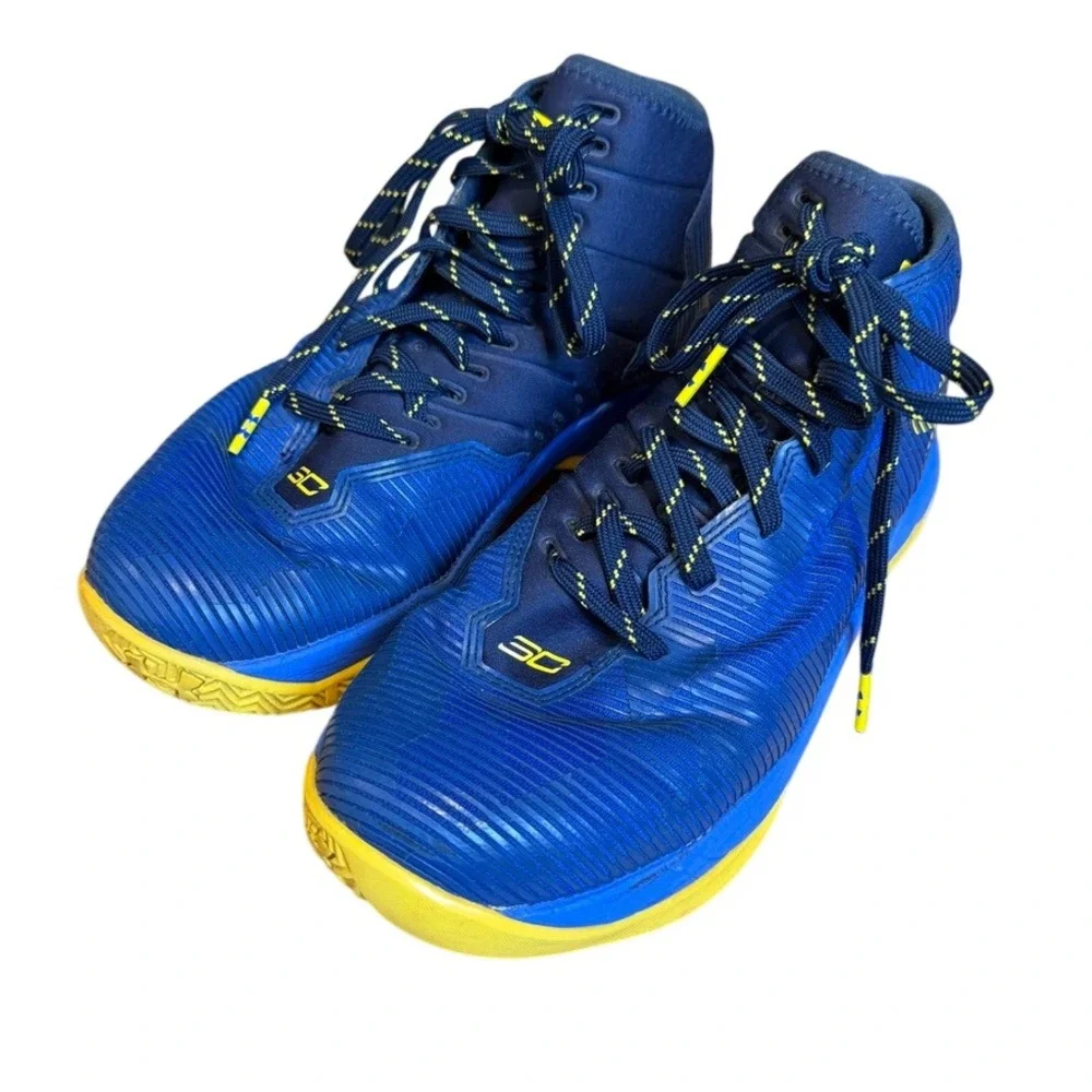 Under Armour Kids Curry 6.5Y Basketball Shoes Blue Yellow Sneakers SC30 High Top